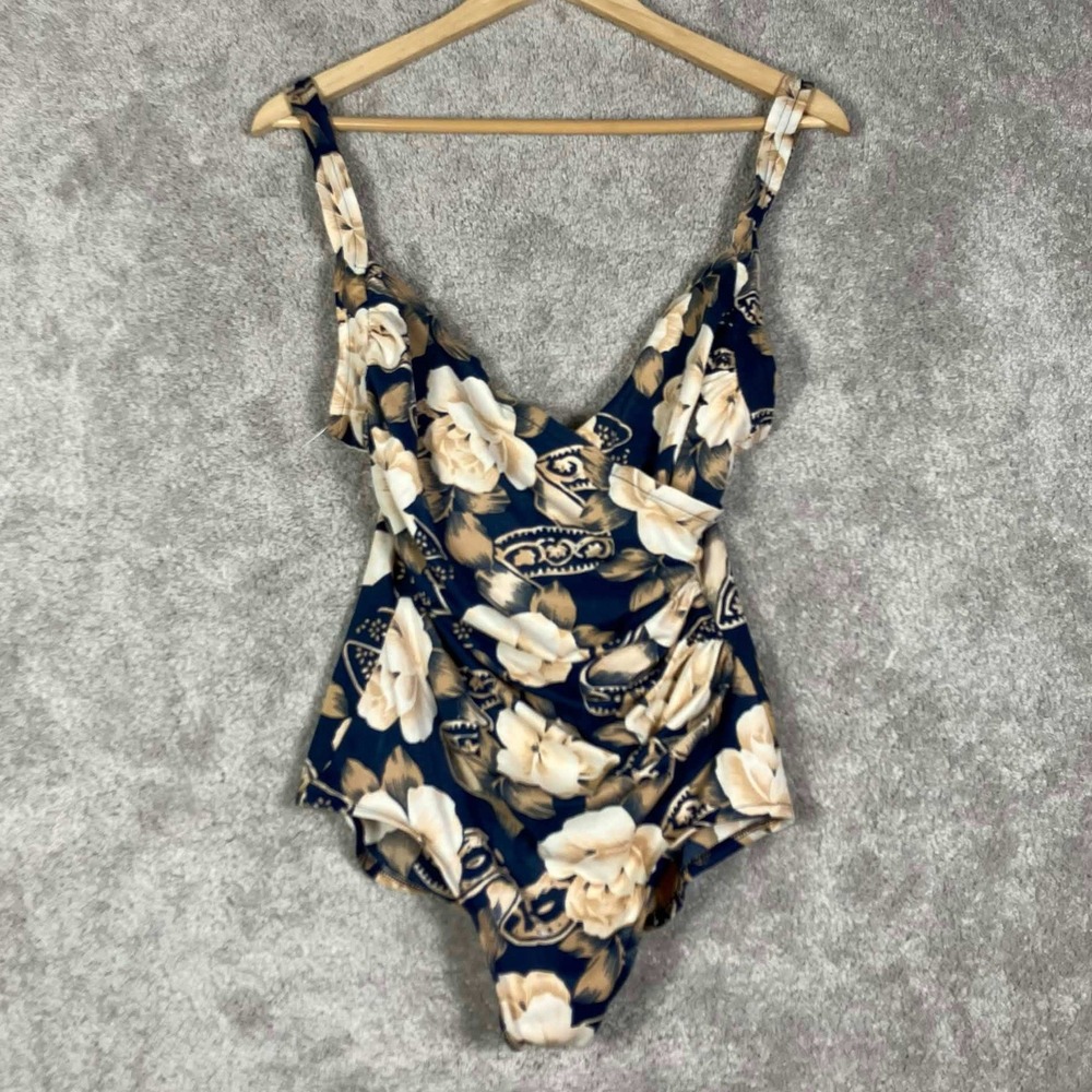 Vintage Elizabeth Stewart Womens Floral One Piece Swimsuit Ruched Size 10 USA